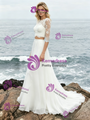 White Two PIece Short Sleeve Lace Wedding Dress