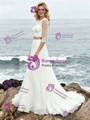 White Two PIece Short Sleeve Lace Wedding Dress