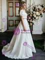 White Satin V-neck Two Piece Cap Sleeve Wedding Dress