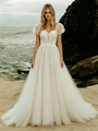 White Tulle Lace Puff Sleeve Wedding Dress