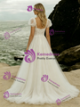 White Tulle Lace Puff Sleeve Wedding Dress