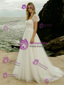 White Tulle Lace Puff Sleeve Wedding Dress