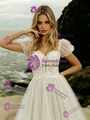 White Tulle Lace Puff Sleeve Wedding Dress