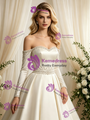 Ivory Satin Long Sleeve Off the Shoulder Beading Wedding Dress