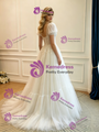 White Tulle Lace Puff Sleeve Wedding Dress