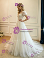 White Tulle Lace Puff Sleeve Wedding Dress