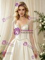 Ivory Satin Square Neck Long Sleeve Beading Wedding Dress