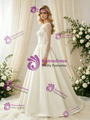 Ivory Satin Square Neck Long Sleeve Beading Wedding Dress