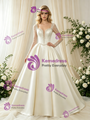 Ivory Satin Square Neck Long Sleeve Beading Wedding Dress
