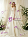 Ivory Satin Square Neck Long Sleeve Beading Wedding Dress