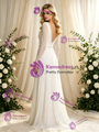 White Long Sleeve V-Neck Pleats Beading Wedding Dress