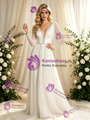 White Long Sleeve V-Neck Pleats Beading Wedding Dress