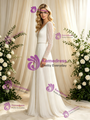White Long Sleeve V-Neck Pleats Beading Wedding Dress