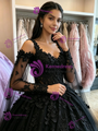 Black Tulle Straps Appliques Quinceanera Dress