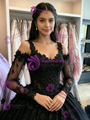 Black Tulle Straps Appliques Quinceanera Dress