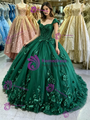Green Tulle Straps 3D Flower Quinceanera Dress