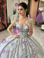 Gray Tulle Appliques Quinceanera Dress