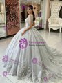 Gray Tulle Appliques Quinceanera Dress