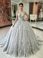 Gray Tulle Appliques Quinceanera Dress