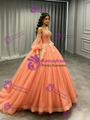 Orange Tulle Long Sleeve Appliques Quinceanera Dress