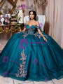 Blue Tulle Off the Shoulder Appliques Quinceanera Dress