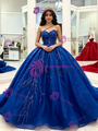 Blue Tulle Sequins Quinceanera Dress
