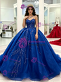 Blue Tulle Sequins Quinceanera Dress