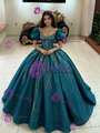 Blue Tulle Puff Sleeve Quinceanera Dress