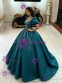 Blue Tulle Puff Sleeve Quinceanera Dress