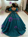 Blue Tulle Puff Sleeve Quinceanera Dress