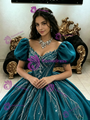 Blue Tulle Puff Sleeve Quinceanera Dress