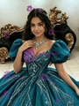 Blue Tulle Puff Sleeve Quinceanera Dress