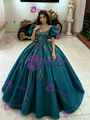 Blue Tulle Puff Sleeve Quinceanera Dress