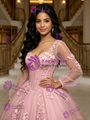 Pink Tulle V-neck Appliques Quinceanera Dress