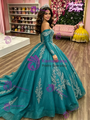 Blue Tulle Long Sleeve Appliques Quinceanera Dress