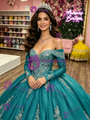 Blue Tulle Long Sleeve Appliques Quinceanera Dress