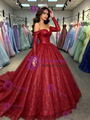 Long Sleeve Sequins Off the Shoulder Quinceanera Dress