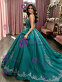 Spaghetti Straps Appliques Quinceanera Dress