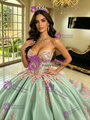 Green Tulle Straps 3D Appliques Quinceanera Dress