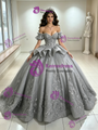Gray Tulle Off the Shoulder Appliques Quinceanera Dress