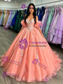 Oragne Tulle Puff Sleeve Appliques Quinceanera Dress