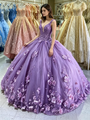 Purple Tulle V-neck Appliques Quinceanera Dress