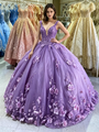 Purple Tulle V-neck Appliques Quinceanera Dress