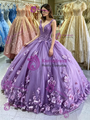 Purple Tulle V-neck Appliques Quinceanera Dress