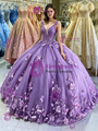 Purple Tulle V-neck Appliques Quinceanera Dress