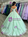 Green Tulle Off the Shoulder Appliques Quinceanera Dress