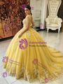 Yellow Tulle Appliques Quinceanera Dress
