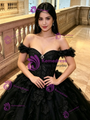Blakc Tulle Off he Shoulder Quinceanera Dress