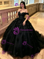 Blakc Tulle Off he Shoulder Quinceanera Dress