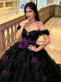 Blakc Tulle Off he Shoulder Quinceanera Dress